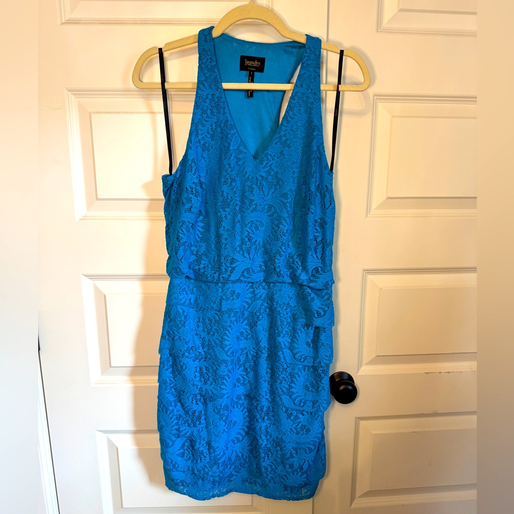 Laundry By Shelli Segal Teal Lace Mini Dress Cocktail Party Size 8